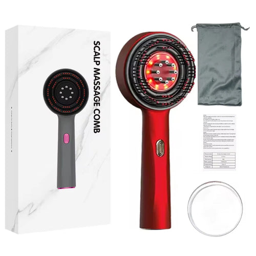 Scalp Massage Comb with Red Light, Electric Hair Scalp Massager with 3 Modes, Rechargeable 6ml Serum Applicator Tool - Color: Red